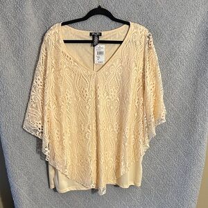 Brittany Black Lace Poncho Blouse in Cream